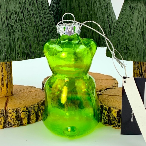 Green Gummy Bear Glass Hanging Ornament Cute Candy Christmas Ornament - Picture 2 of 2